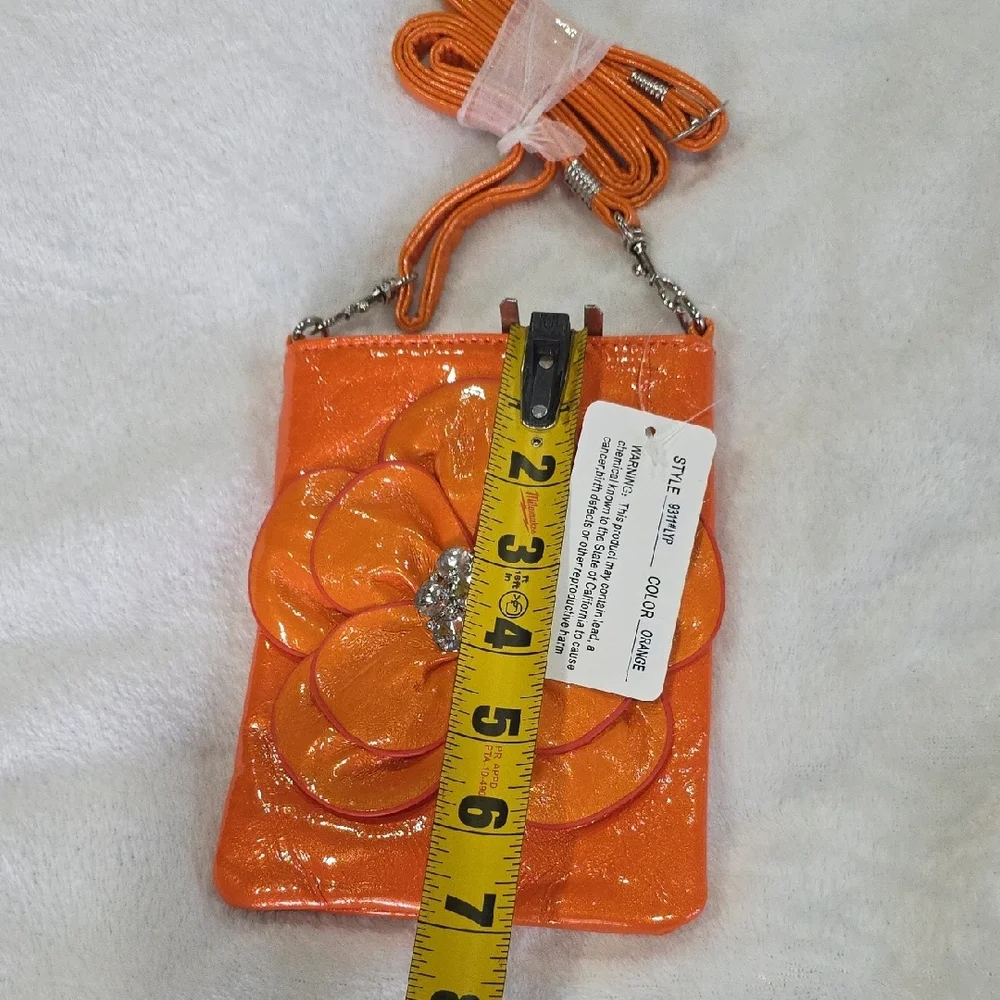 Metallic 🏵Orange Unique Flower Rhinestone Crossbody Bag NWT